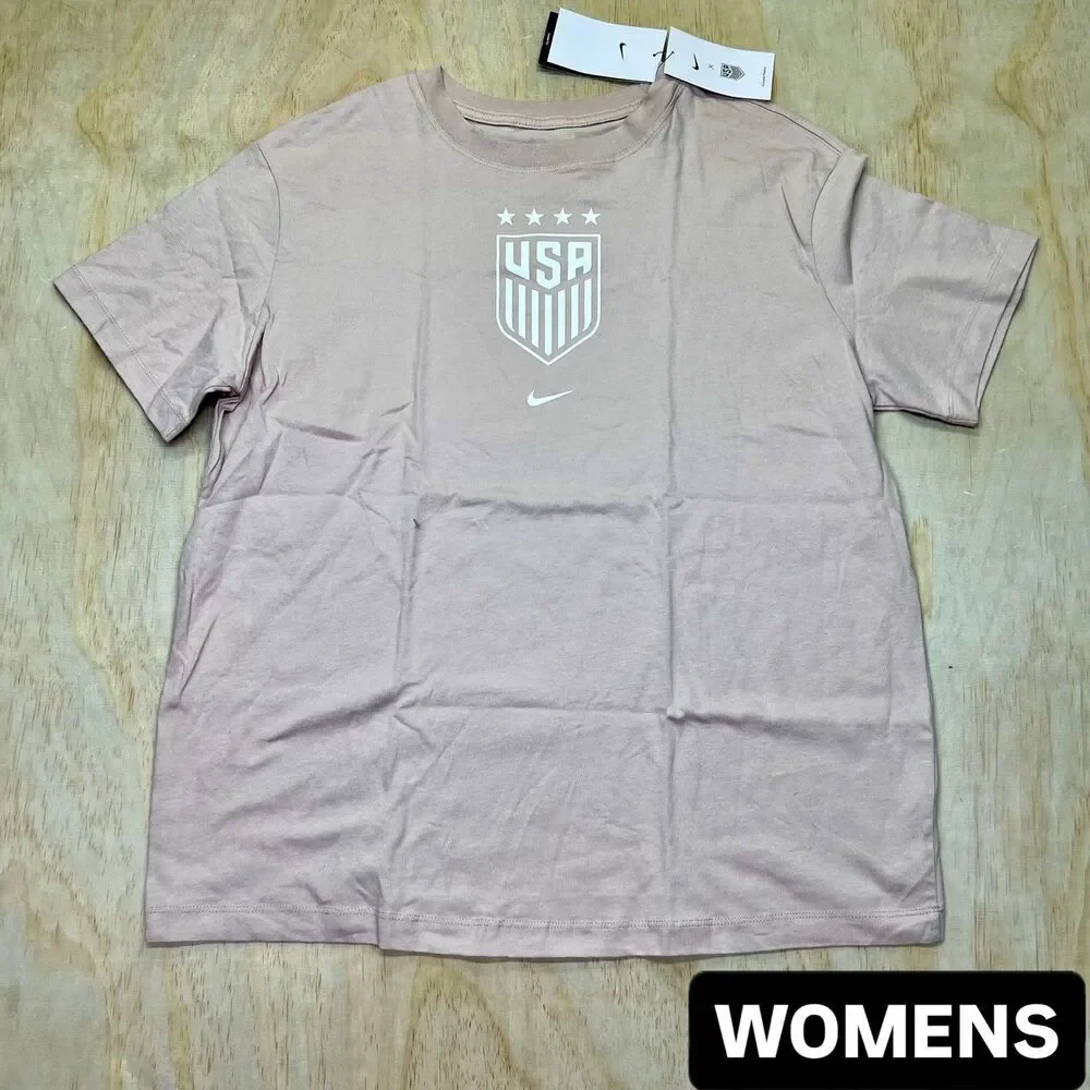 NEW MD USWNT Womens Nike Crest Short Sleeve Cotton Shirt Tan USA Soccer US